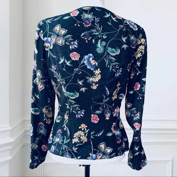 VINTAGE LIZ CLAIBORNE LONG SLEEVE FLORAL BLAZER TOP - Picture 2 of 15